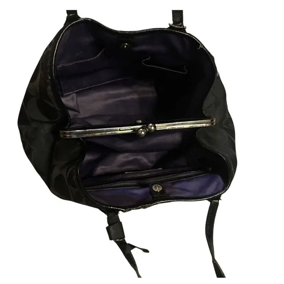 Coach Optic C Signature C Applique Poppy Glam Kisslock Tote Bag Black Purple - Picture 7 of 11